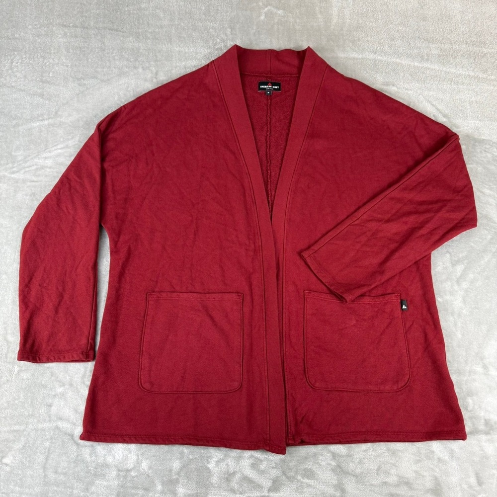American Giant French Terry Cardigan Womens Medium Syrah Red $115 USA New NWOT